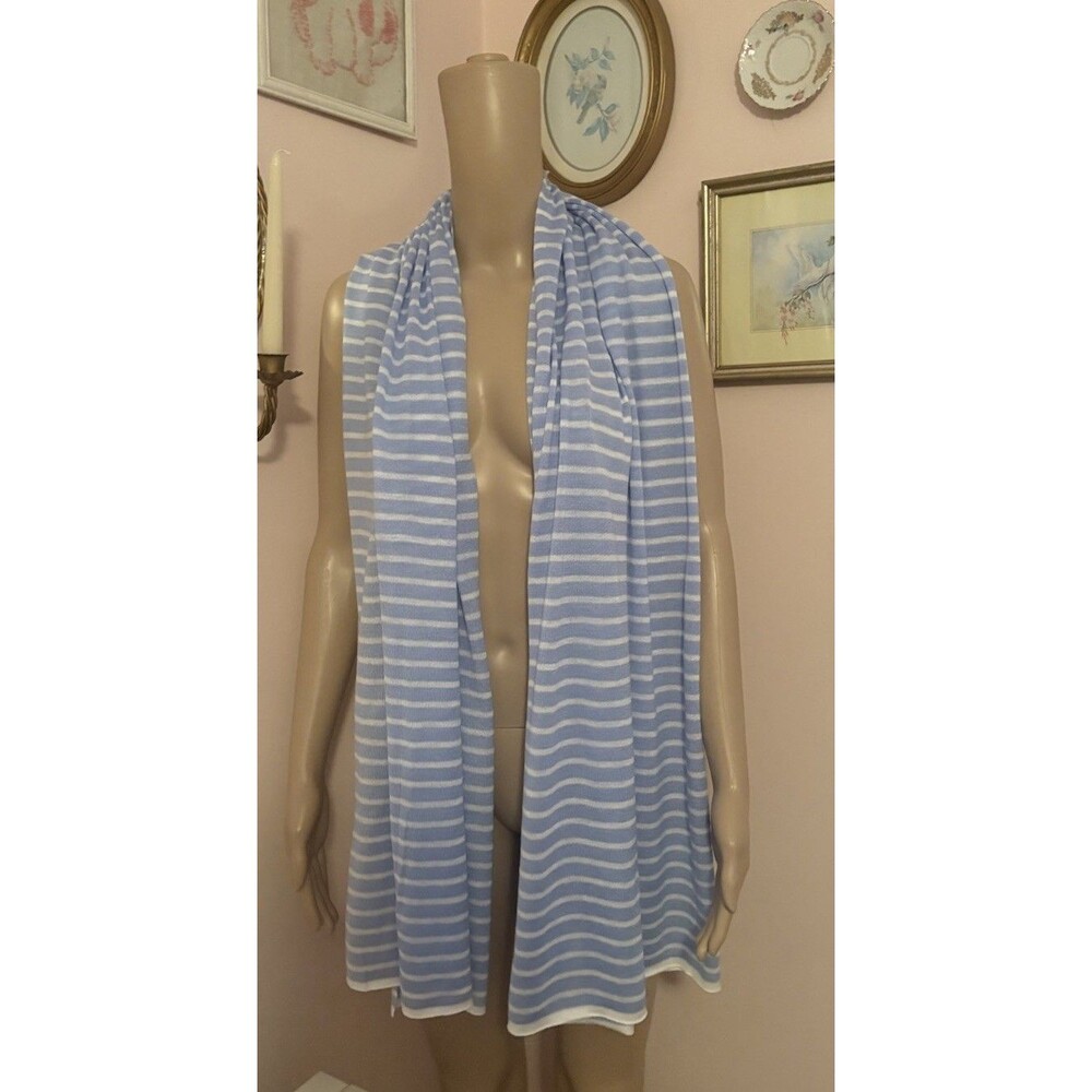 Ann Taylor Loft Acrylic 35"x77" Blue/White Striped Rectangle Scarf Fringe